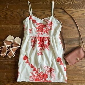 J Crew White Orange Embroidery Dress Size 14